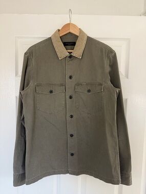 All Saints Olive Shirt Jacket with Tan Corduroy Collar